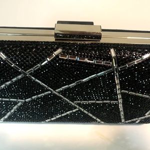 Black with Crystals Cocktail Purse with Silver Chain